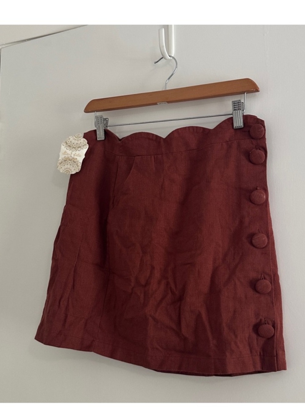 NWT Altar’d State Terracotta Scalloped Button Skirt Boho Cottagecore Mini